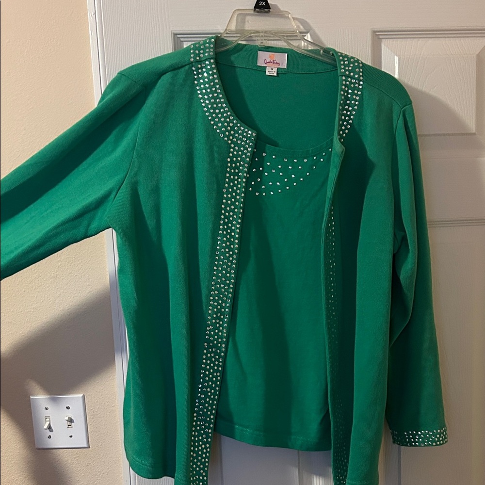 Quacker Factory Green Embellished Blazer